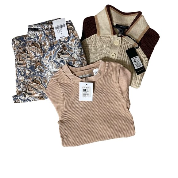 Marble Canvas Pant Bundle with Crew neck bodysuit & sweater knit top. Small NWT - Picture 6 of 16